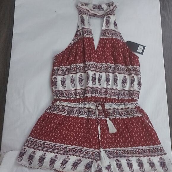 Very J Boho Tassel Tie Front Romper M Bohemian Summer Festival Hippie Summer NEW - Picture 3 of 8